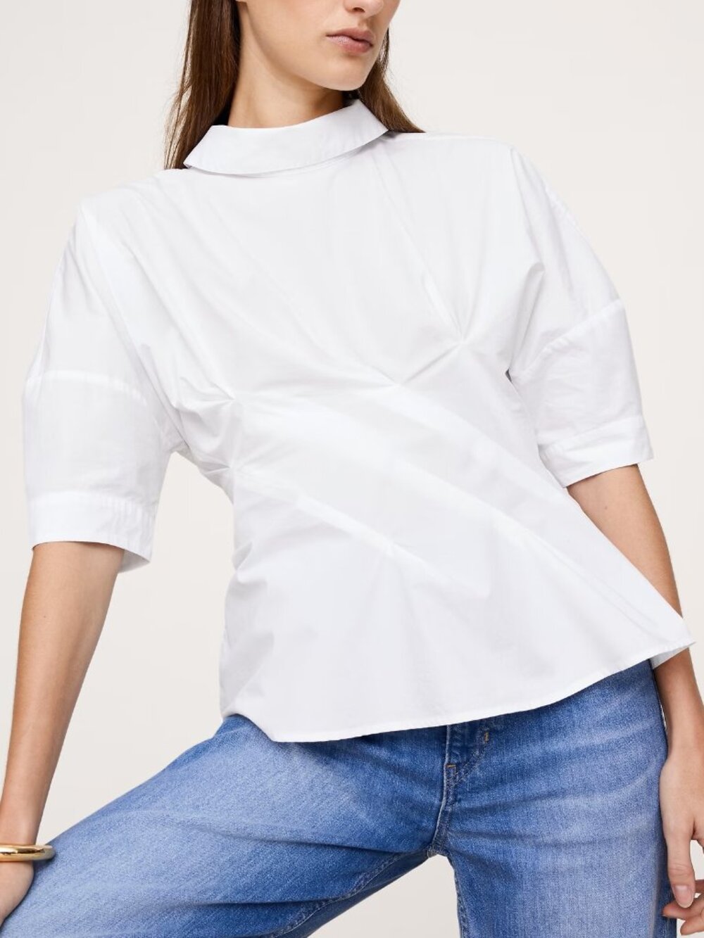 NWT! Banana Republic White Cotton Poplin Twisted S/S Popover Shirt Top PXS